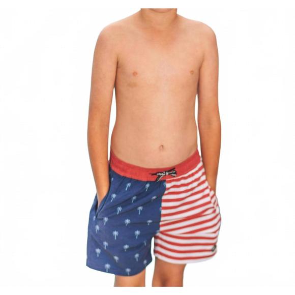 NEW FEATHER 4 ARROW palm stripe volley trunks in twilight - Picture 1 of 3